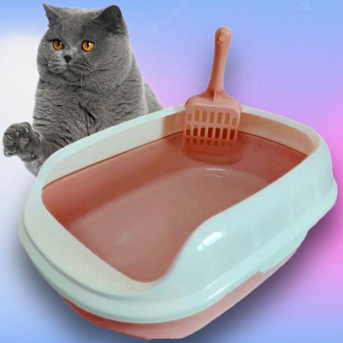 Лоток для кошек с совком/Кошачий туалет/Пластиковый горшок для кошек