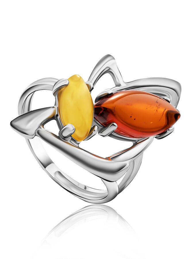 amberholl Оригинальное кольцо из серебра и натурального балтийского янтаря двух цветов «Пегас»