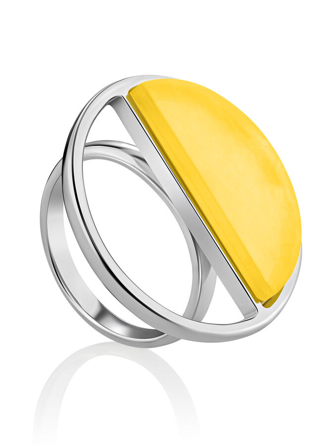 amberholl Стильное кольцо «Монако» из серебра и ярко-медового янтаря