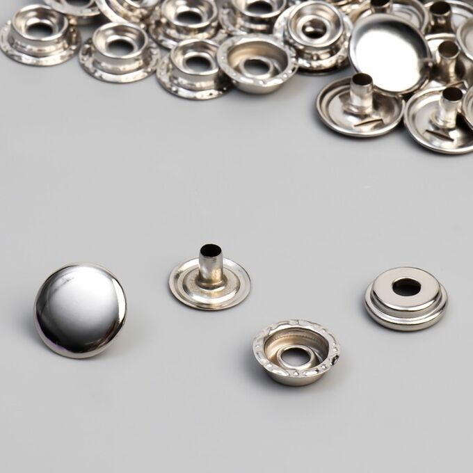 СИМА-ЛЕНД Кнопка установочная, Омега, железная, d = 15 мм, цвет серебряный