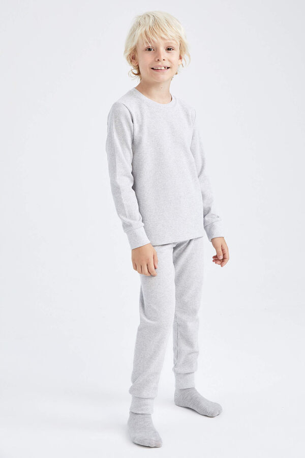 DEFACTO Двусторонний вафельный пижамный комплект с длинным рукавом для мальчиков