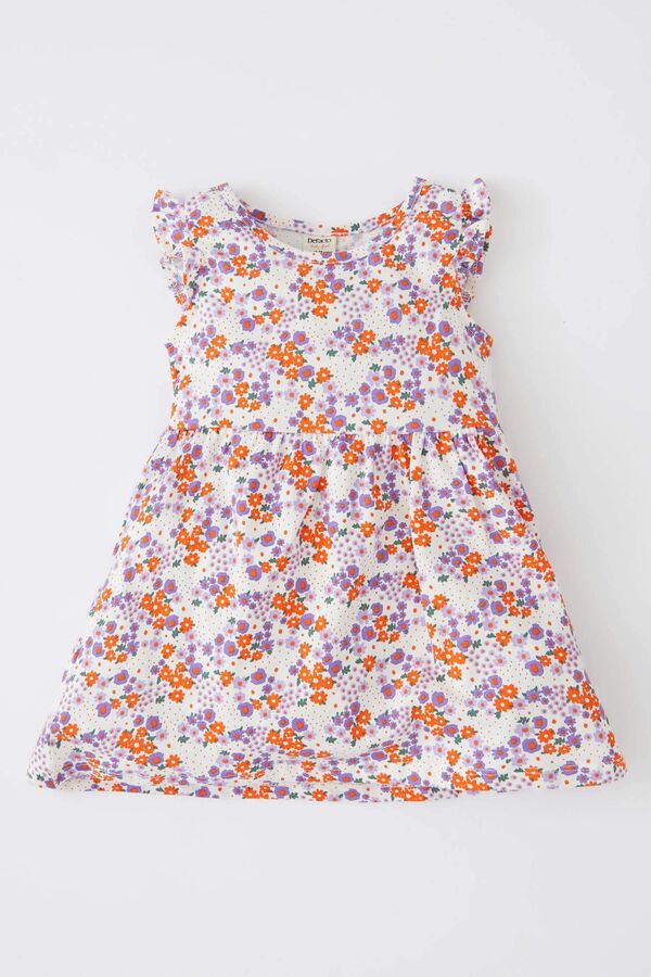 DEFACTO Платье с круглым вырезом и короткими рукавами для маленьких девочек с цветочным принтом