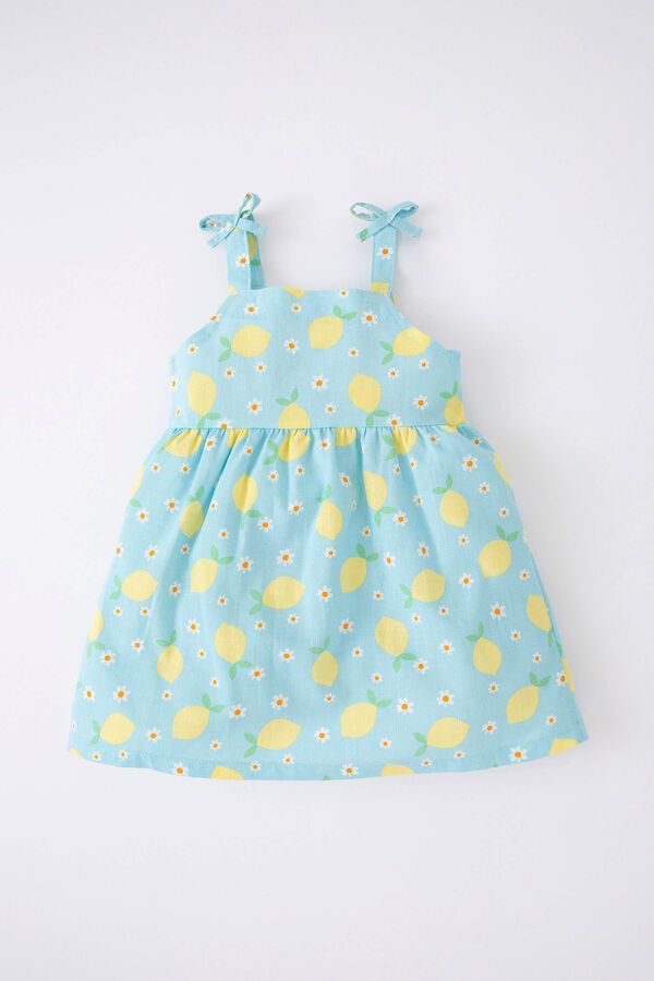 DEFACTO Платье из льняной ткани без бретелек с фруктовым узором для маленьких девочек