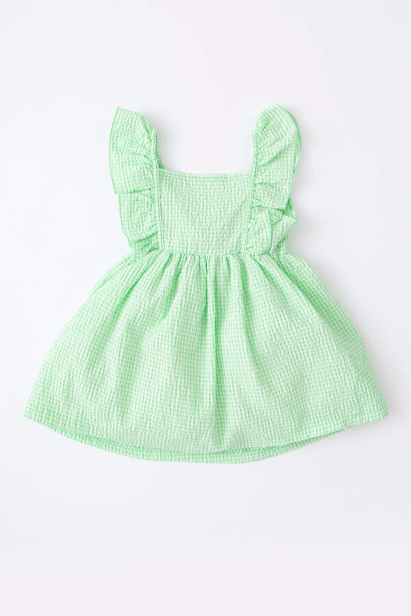 DEFACTO Мятое платье без рукавов с квадратным воротником и квадратным воротником для маленьких девочек в мелкую клетку