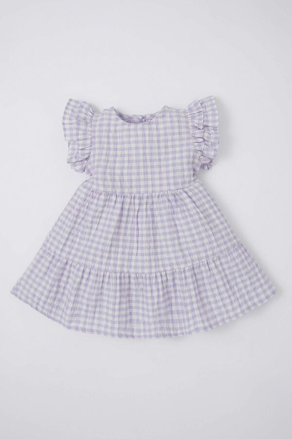 DEFACTO Прозрачное платье без рукавов с круглым вырезом в мелкую клетку для маленьких девочек