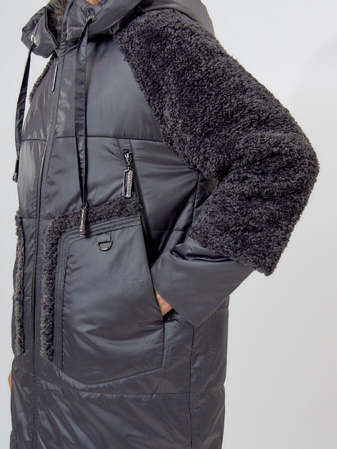 Пальто утепленное женское зимние темно-серого цвета 11208TC