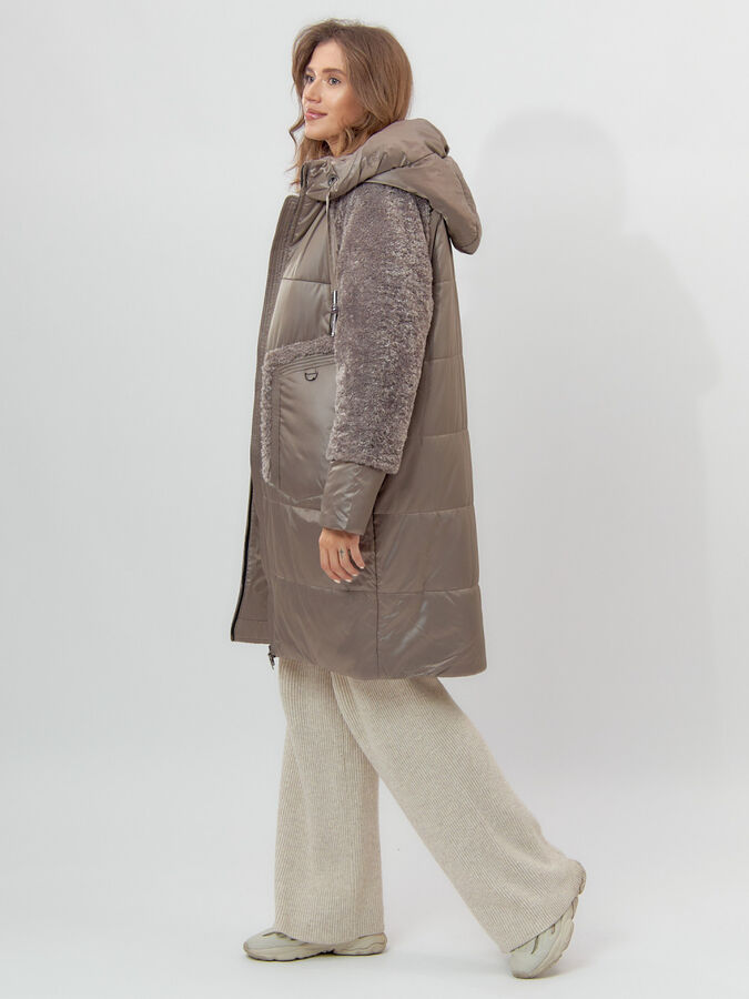 Пальто утепленное женское зимние коричневого цвета 11208K