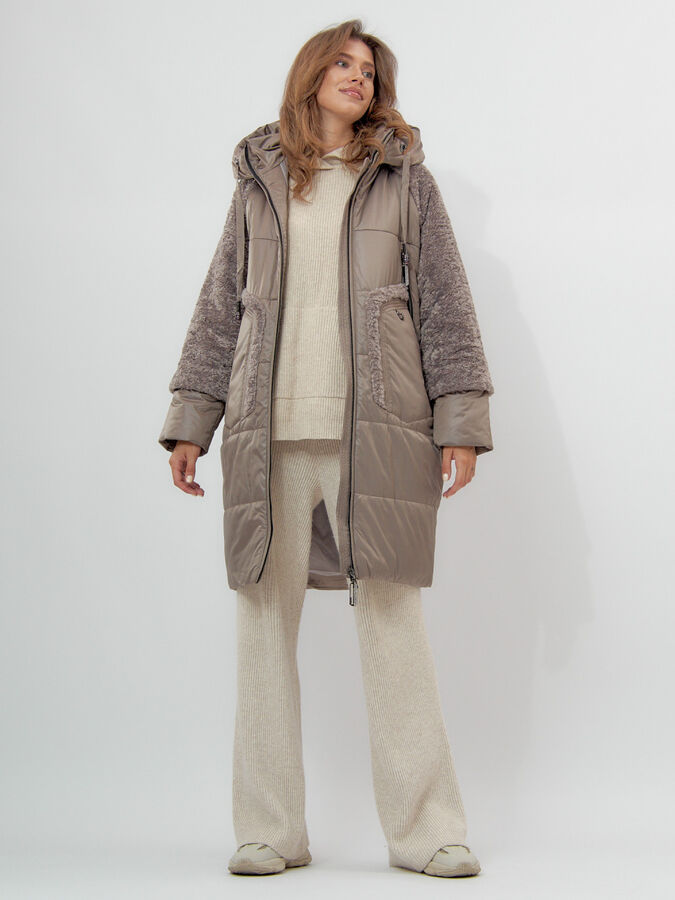 Пальто утепленное женское зимние коричневого цвета 11208K