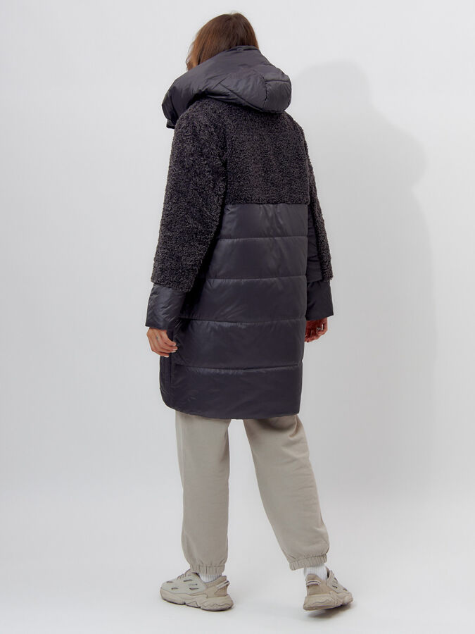 Пальто утепленное женское зимние темно-серого цвета 11209TC