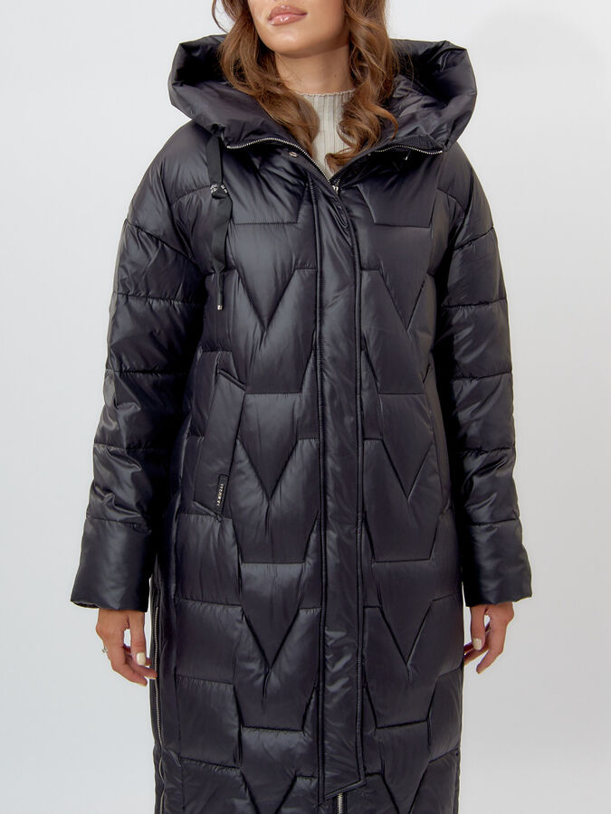Пальто утепленное женское зимние черного цвета 11373Ch