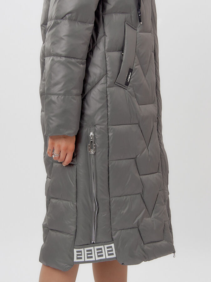 Пальто утепленное женское зимние серого цвета 11373Sr