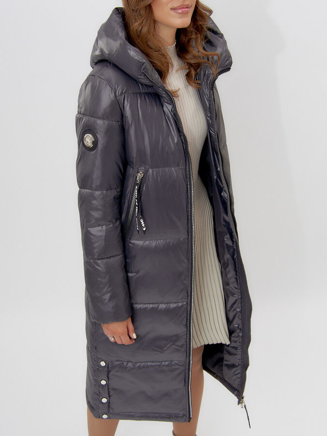 Пальто утепленное женское зимние темно-серого цвета 11816TC