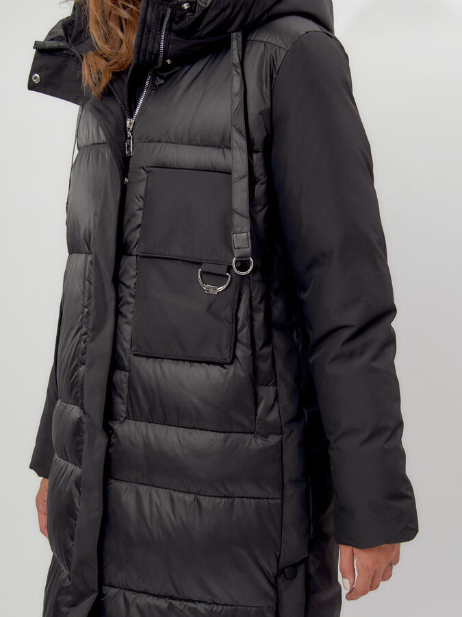 Пальто утепленное женское зимние черного цвета 112261Ch