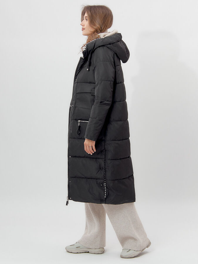 Пальто утепленное двухстороннее женское черного цвета 112272Ch
