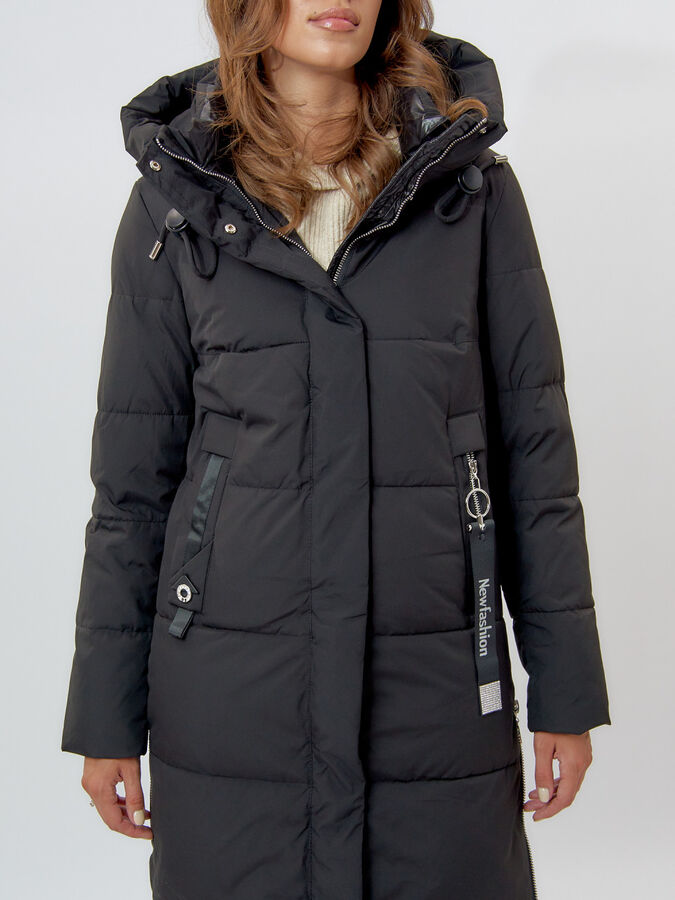 Пальто утепленное женское зимние черного цвета 113135Ch