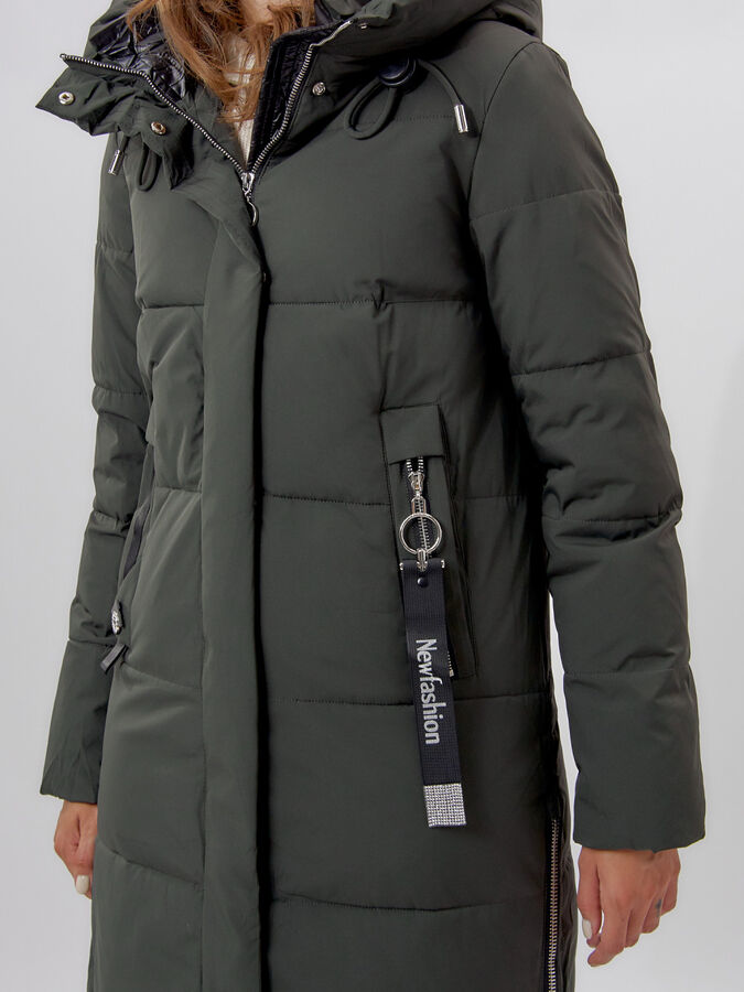 Пальто утепленное женское зимние темно-зеленого цвета 113135TZ