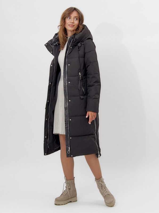 Пальто утепленное женское зимние черного цвета 113151Ch