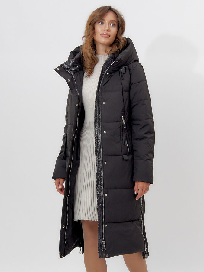 Пальто утепленное женское зимние черного цвета 113151Ch