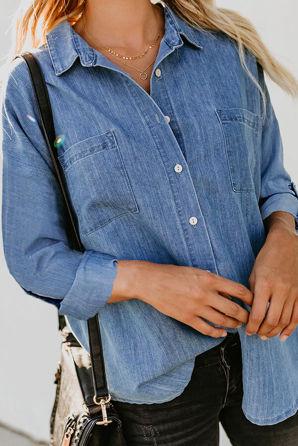 VitoRicci Джинсовая рубашка с длинным рукавом и отложным воротником