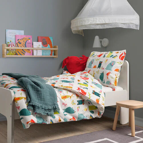 IKEA LATTJO, Пододеяльник и наволочка, животное/разноцветный, 150x200/50x80 см