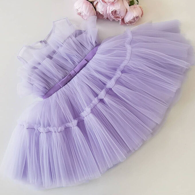 Платье нарядное пышное без рукавов фиолетовое