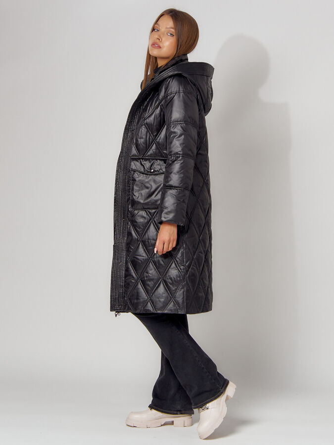 Пальто утепленное стеганое зимнее женское  черного цвета 448602Ch