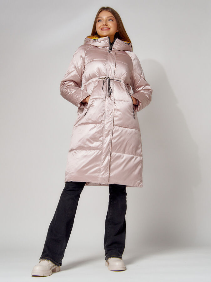 Пальто утепленное стеганое зимние женское  розового цвета 448613R