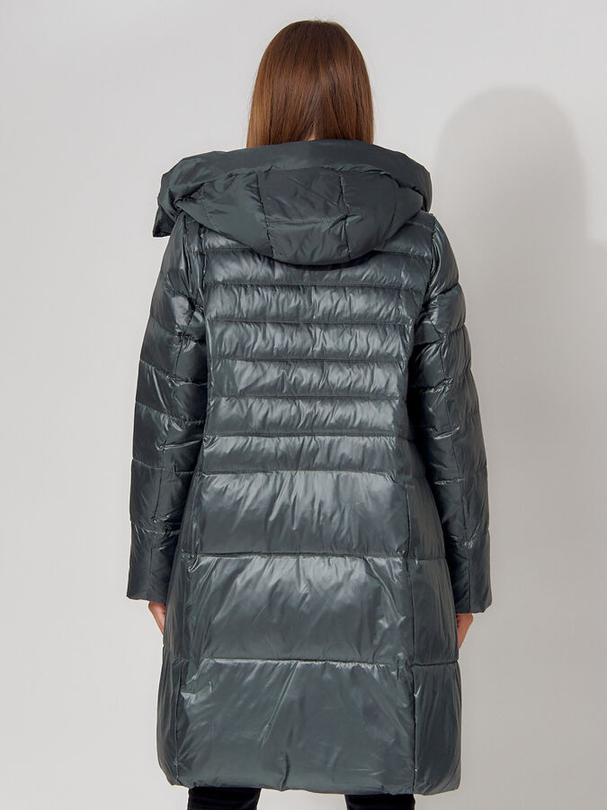 Пальто утепленное с капюшоном зимние женское  темно-зеленого цвета 442116TZ