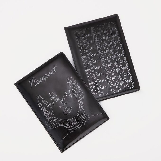 Подарочный набор: 2 обложки для паспорта, цвет чёрный/серый 9262912