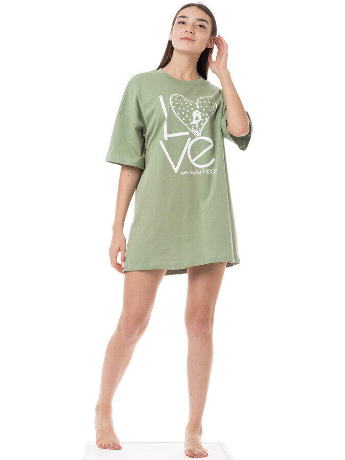 LXStyle Туника-футболка женская оверсайз &quot;Love&quot;. Цвет фисташка