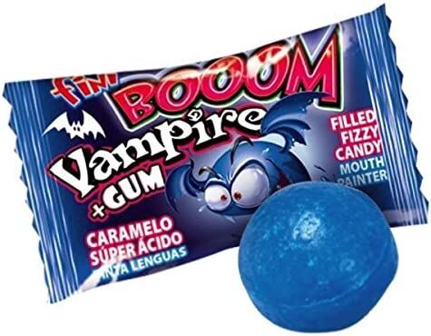 Леденцовая карамель кислая и красит язык в синий цвет Fini Vampire Boom Конфета Фини &quot;Вампир Бум&quot; с жвачкой внутри 5 гр
