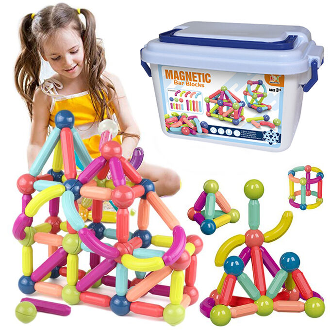Магнитный конструктор Magnetic Bar Blocks (64шт) - Шарики и палочки на магнитах для детей