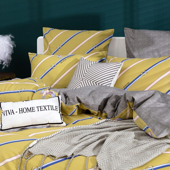 Viva home textile Комплект постельного белья Делюкс Сатин на резинке LR389
