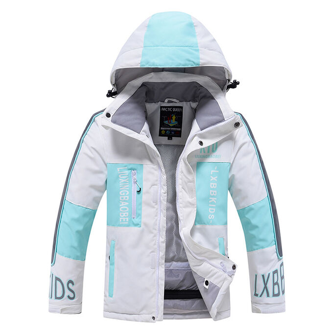 Детская лыжная куртка для девочки с надписями, цвет белый/голубой