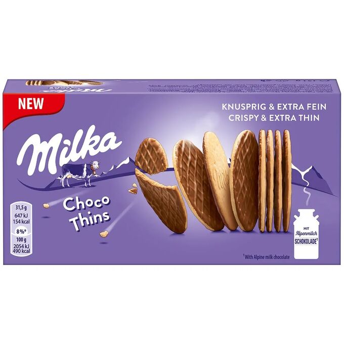 Печенье Milka Choco Tins/ Милка Чоко Тинс тонкое печенье в шоколаде ...