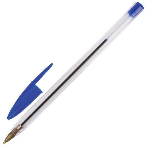 Ручка шариковая 1мм STAFF Basic BP-01 СИНЯЯ, прозрачный корпус