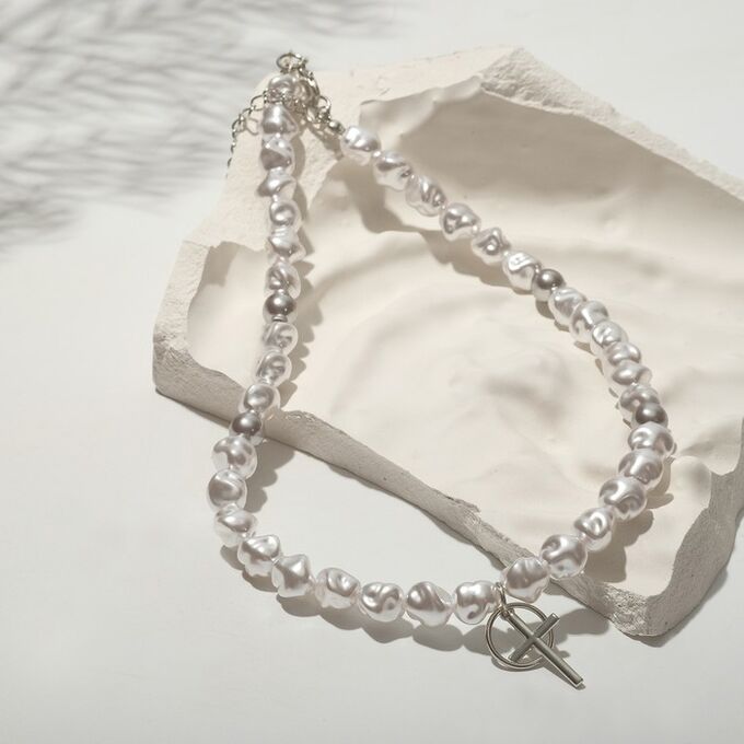 Queen fair Кулон на декоративной основе &quot;Крест&quot; ажурный, цвет белый в серебре, L= 35 см