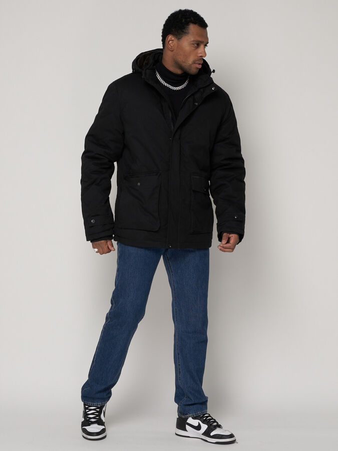 Куртка зимняя мужская классическая стеганная черного цвета 2107Ch