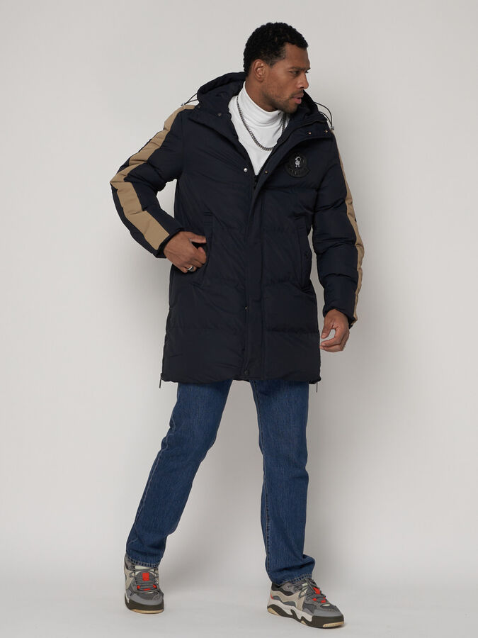 Спортивная молодежная куртка удлиненная мужская темно-синего цвета 90008TS