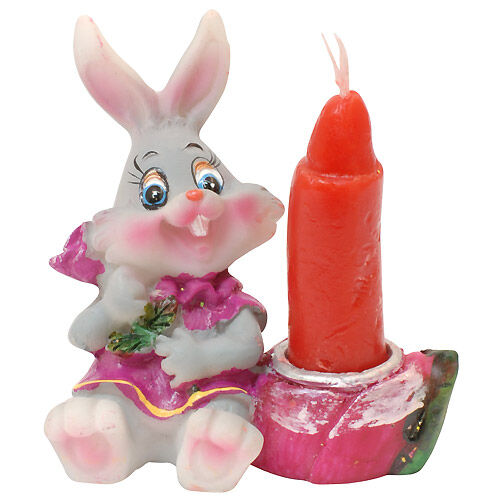 Кролик со свечей 6 см, полистоун
