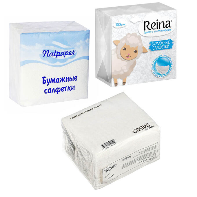 Салфетки бумажные однослойные Reina/Natpaper/Gratias, п/п 100шт;арт ...