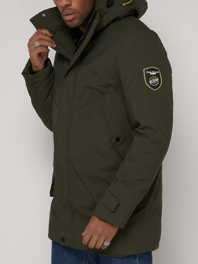 Спортивная молодежная куртка удлиненная мужская цвета хаки 90017Kh