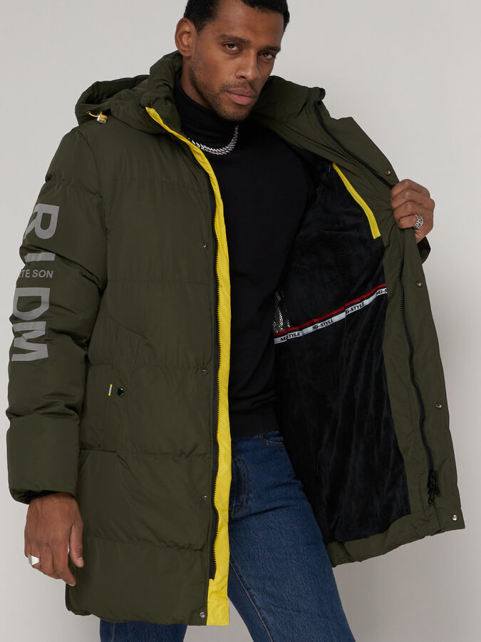 Спортивная молодежная куртка удлиненная мужская цвета хаки 9005Kh