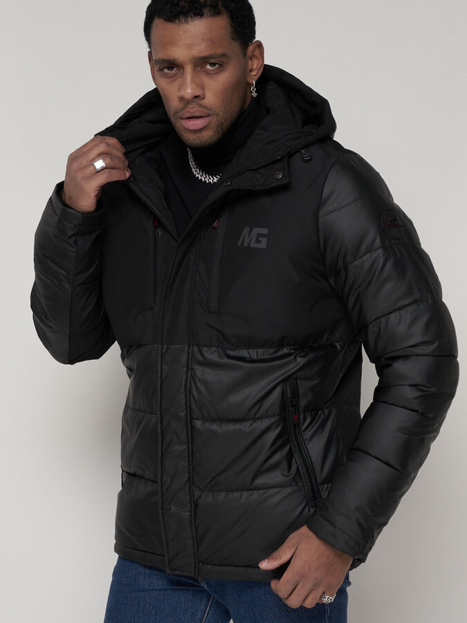 Спортивная молодежная куртка мужская черного цвета 92933Ch