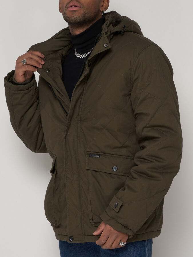 Куртка зимняя мужская классическая стеганная цвета хаки 2107Kh