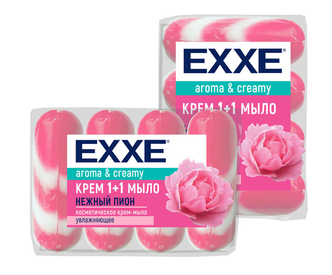 Туалетное крем+мыло EXXE 1+1 &quot;Нежный пион&quot; 4шт*90г  (РОЗОВОЕ) полосатое