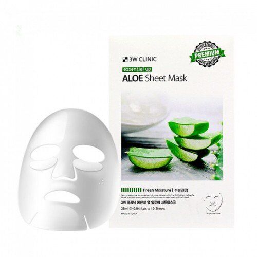 3W Clinic 3W Тканевая маска для лица, алоэ &quot;Essential Up Sheet Mask Aloe&quot; 25 гр. 10шт*40блт
