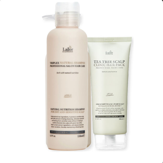 Lador Бессульфатный органический шампунь с эфирными маслами Triplex Natural Shampoo &amp; Маска - пилинг для волос с чайным деревом Tea Tree Scalp Clinic Hair Pack
