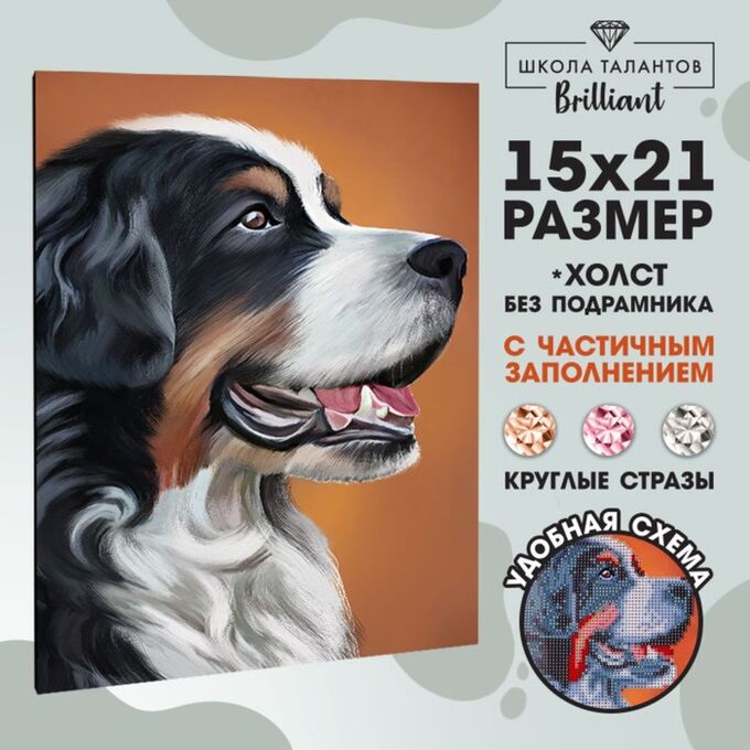 Школа талантов Алмазная мозаика с частичным заполнением «Собака», 15 х 21 см