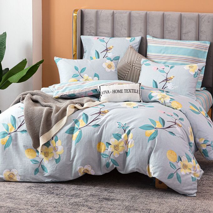 Viva home textile Комплект постельного белья Делюкс Сатин на резинке LR373